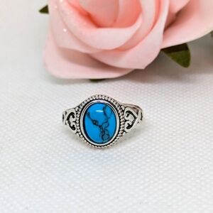 New Silver Tone Ring Faux Turquoise Adjustable Boho Fashion Jewellery